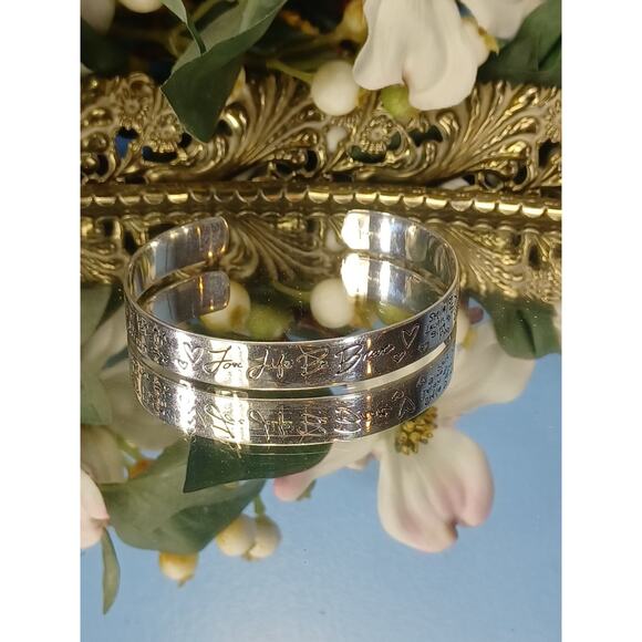 VTG Sterling Silver 925 LA Inspirational Love Life Be Brave Cuff Bracelet W/Box - Picture 12 of 15